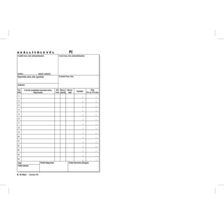 Формуляр, товарителница, 25x3, A5, VICTORIA "B.10-70"