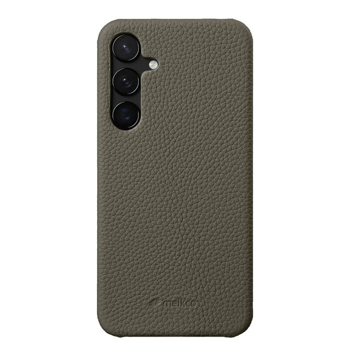 Husa pentru Samsung Galaxy S25 Plus Melkco Back Snap Series din piele naturala, Lai Chee Pattern, Calitate Premium, Handmade, Gri