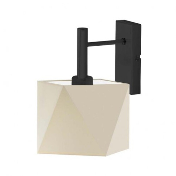 KIOTO fali lámpa, Lysne, fekete fém, ekrü lámpabúra, 1xE27, 28x25cm