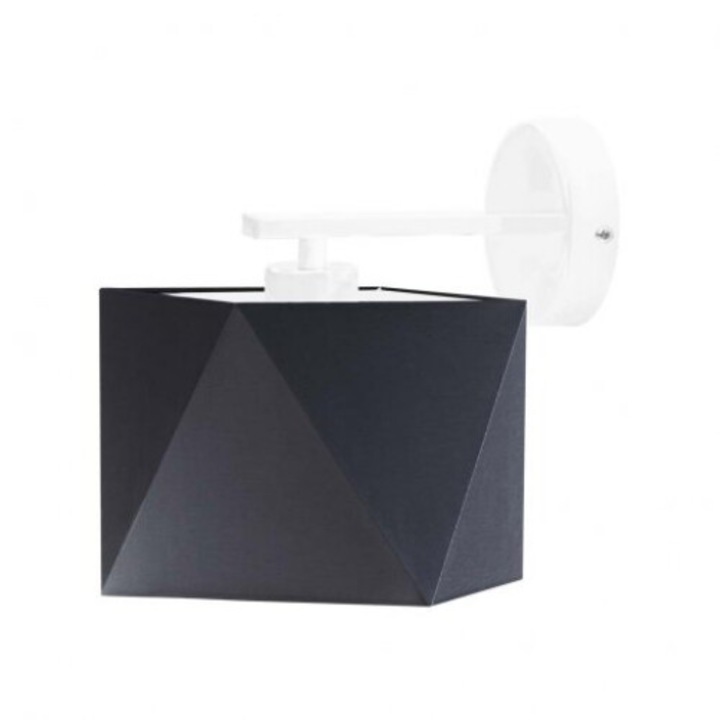 Aplica moderna Lysne PATNA, abajur geometric negru, structura metalica alba, 16x16cm, 24cm