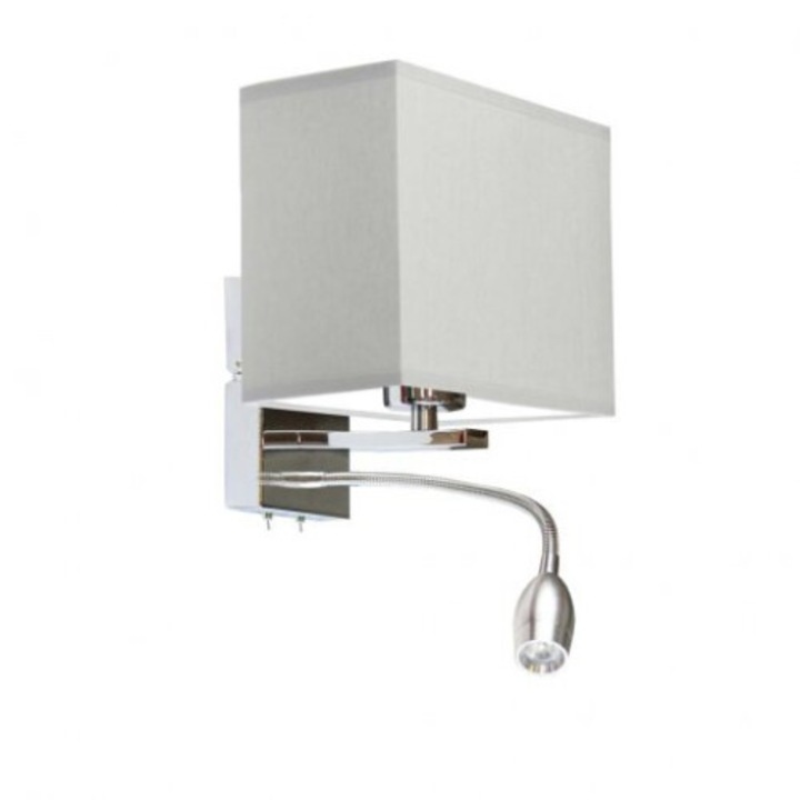 Aplica de citire cu 2 flacari cu panou LED reglabil suplimentar ADDIS abajur gri deschis cadru cromat 1000-1434