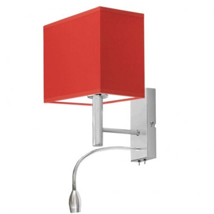 LED fali lámpa 2 izzóval hálószobába ZIBO piros keretes lámpabúra szálcsiszolt acél 1000-1423