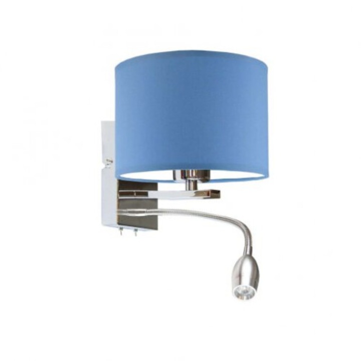 LED fali lámpa SENEGAL, Lysne, kék lámpabúra, króm szerkezet, 1xE27, 21x22cm