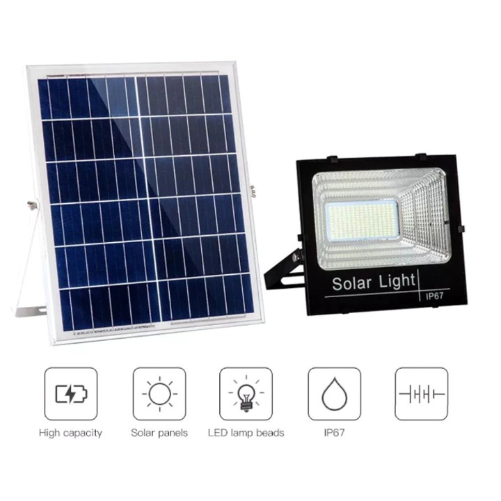 Соларен LED прожектор 100W, 78 SMD светодиода, дистанционно управление, светлинен сензор, 8 часа работа, IP66