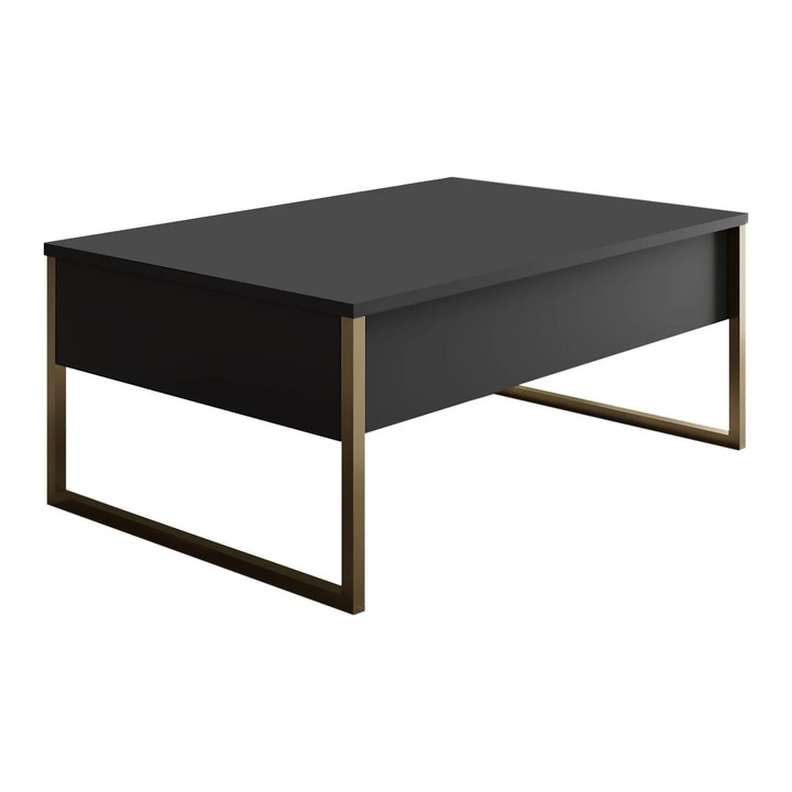 Masuta cafea Luxe, PAL/metal, 90x60x40 cm, gri antracit/auriu