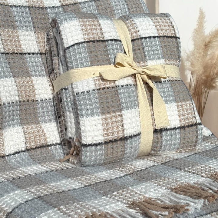 Patura Gri din Bumbac Moale si Pufoasa Ultra Premium ideala pentru Pat, Canapea, Terasa, Munte, Iarna 180x220