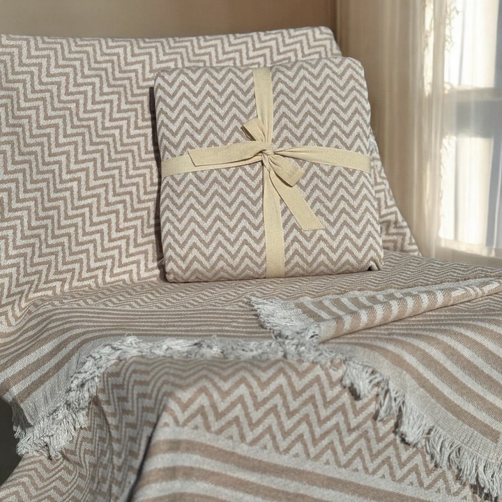 Patura Lux Maro din Bumbac Moale si Pufoasa Ultra Premium ideala pentru Pat, Canapea, Terasa, Munte, Iarna 150x200cm