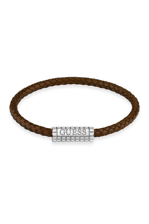 GUESS, Bratara din piele cu logo din otel