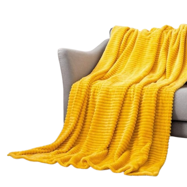 Patura decorativa MIULEE din fleece moale, pufoasa si calduroasa, 127x177 cm, galbena