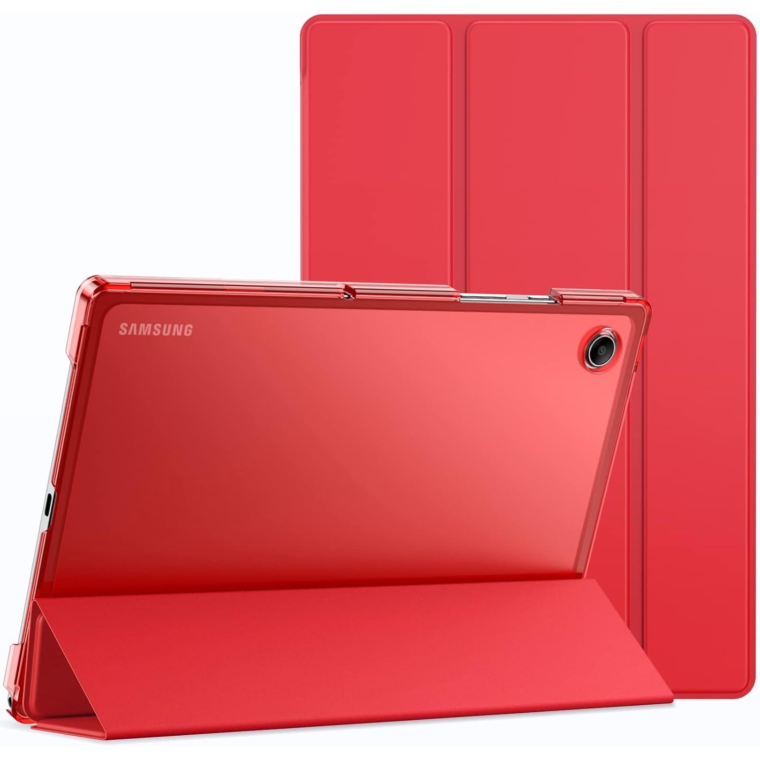 Husa Samsung Galaxy Tab A8 10.5 inch 2021 (SM-X200/X205/X207), subtire, translucida, cu suport pliabil, pentru trezire/somn automat (Rosu)