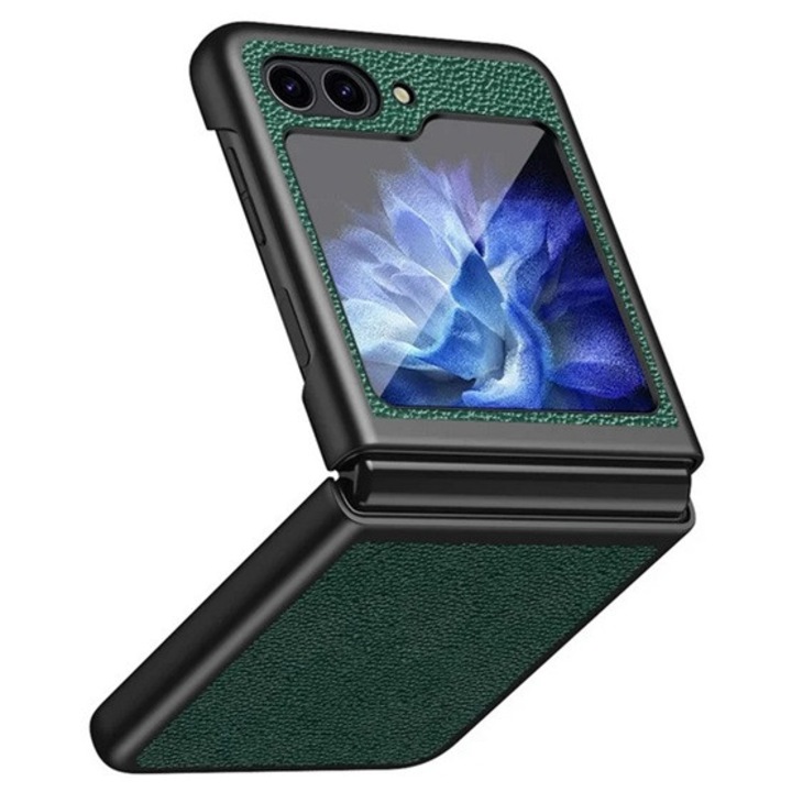 Gigapack műanyag mobiltelefon tok, bőr hatású bevonat, sötétzöld, kompatibilis: Samsung Galaxy Z Flip7 FE, SM-F761, / Galaxy Z Flip6, SM-F741