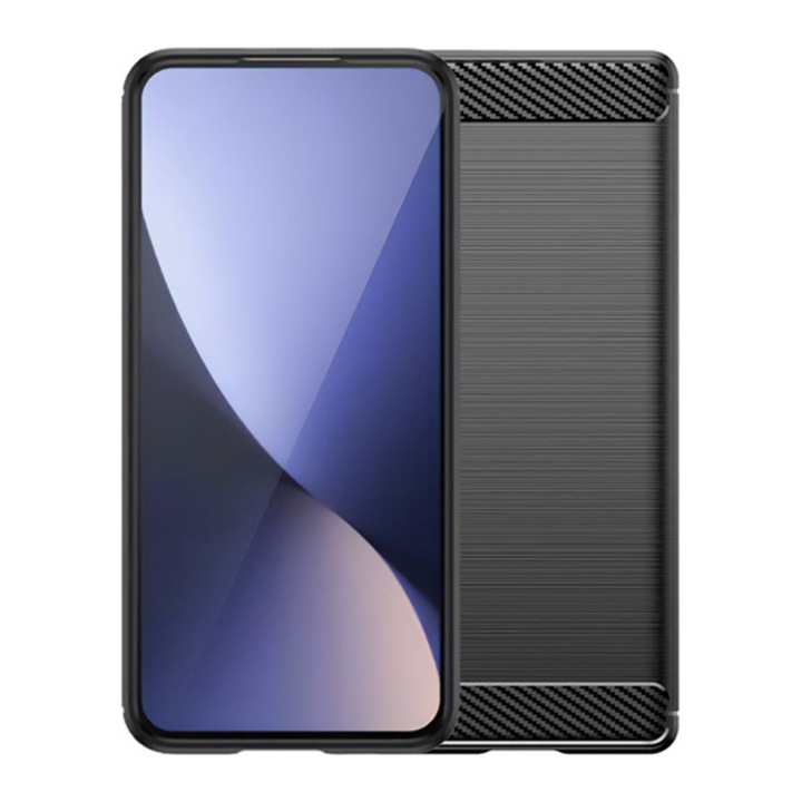 Gigapack szilikon mobiltelefon tok, ütésállóság, légpárnás sarok, szálcsiszolt, karbon minta, fekete, kompatibilis: Xiaomi Redmi Note 14 5G