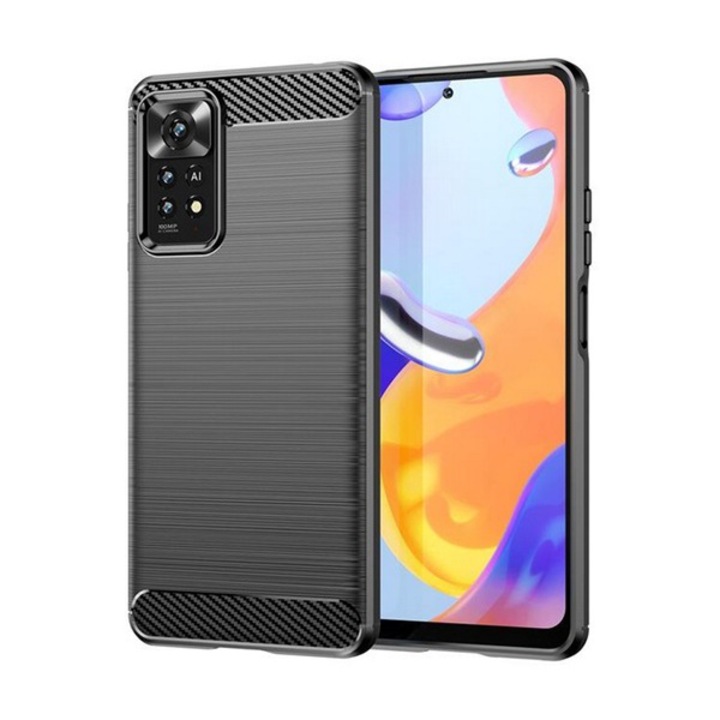 Gigapack szilikon mobiltelefon tok, ütésállóság, légpárnás sarok, szálcsiszolt, karbon minta, fekete, kompatibilis: Realme 11 Pro Plus / 11 Pro