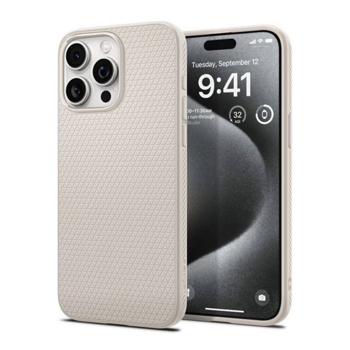 Силиконов калъф за мобилен телефон Spigen течен въздух, удароустойчив, ромб, бежов, съвместим с: Apple iPhone 15 Pro