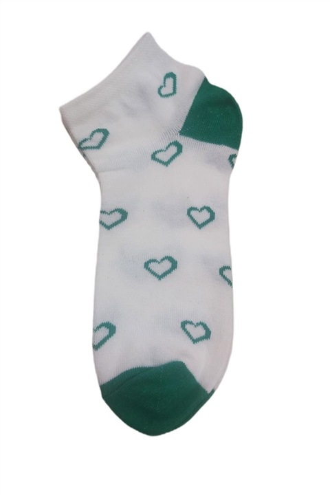 Sosete dama, Rogalu, scurte, culoare alb, model cu inimi verzi, marime 36-39