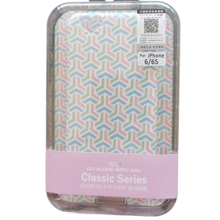 Go Alone With Aru Case, модел Tetris, съвместим с iPhone 6/6S, TPU, фосфоресциращ, Classic Series, многоцветен
