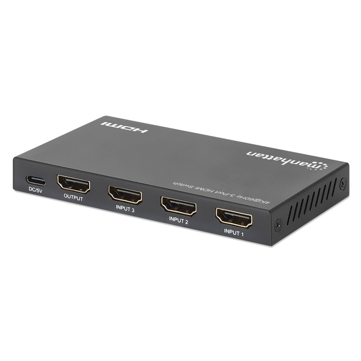 Switch HDMI cu telecomanda, 3 porturi, 3 intrari - 1 iesire, 4k@60Hz, HDR, 18 Gbps, HDCP 2.2, Manhattan, 208222