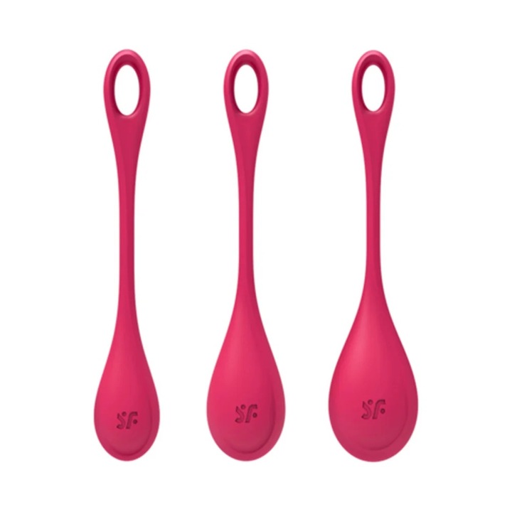 Satisfyer Yoni Power 1 Bile Kegel - Greutati pentru Exercitii Kegel, Bile Ben Wa, Antrenament Pelvian, Intarire Muschi, Ideal pentru Incepatori, Set 3 Piese (Rosu)