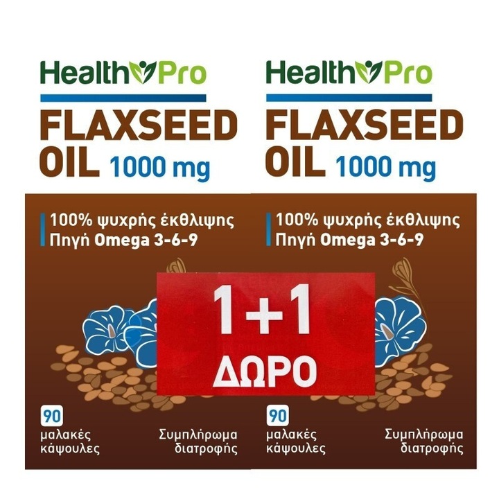 Ulei de seminte de in 1000mg, HEALTH PRO, 2x90 capsule, Omega 3-6-9, fara peste