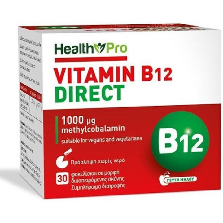 Vitamine B12, HEALTH PRO, 1000mg, 30 pachete, gust Melo