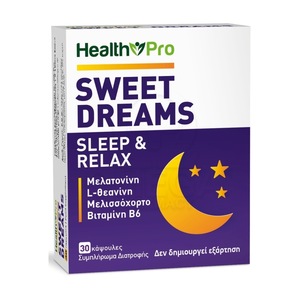 Capsule Relaxare si Somn Sweet Dreams, HEALTH PRO, Melatonina, Vitamina B6, L-teanina, 30 capsule