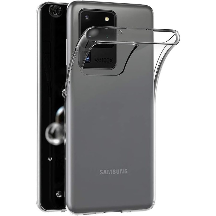 Кейс съвместим с Samsung Galaxy S20 Ultra, ултра тънък, мек TPU удароустойчива защита - Прозрачен