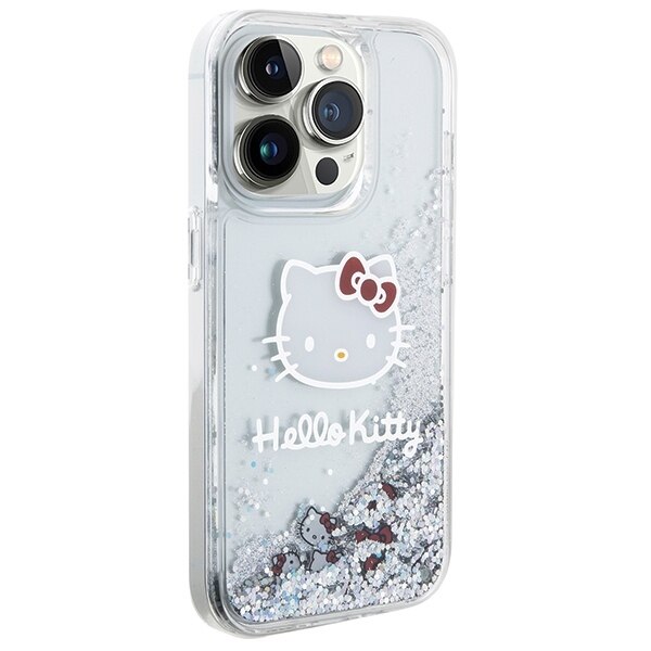 Husa pentru iPhone 14 Pro - Hello Kitty Hardcase Liquid Glitter Charms Kitty Head - Silver