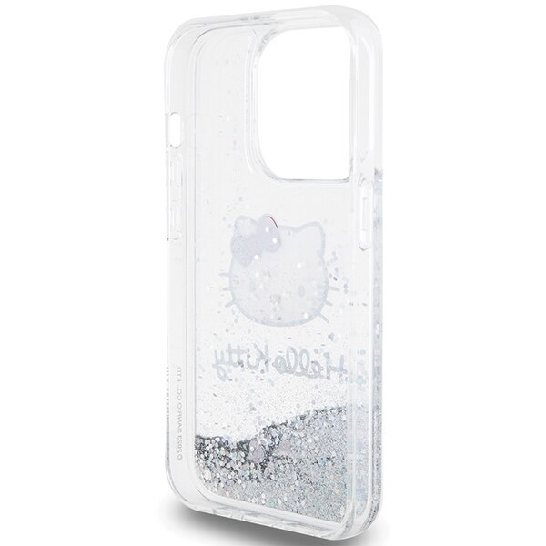 Husa pentru iPhone 14 Pro - Hello Kitty Hardcase Liquid Glitter Charms Kitty Head - Silver