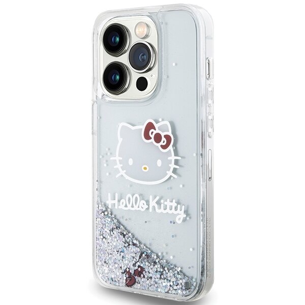 Husa pentru iPhone 14 Pro - Hello Kitty Hardcase Liquid Glitter Charms Kitty Head - Silver