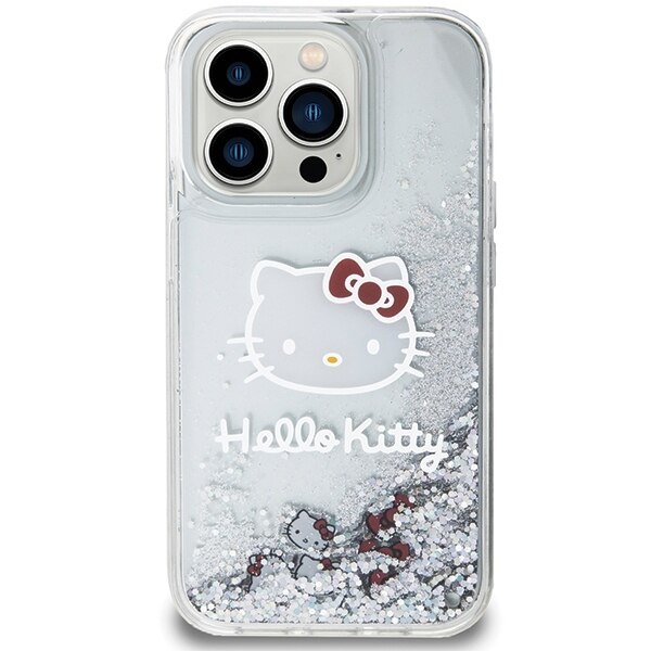 Husa pentru iPhone 14 Pro - Hello Kitty Hardcase Liquid Glitter Charms Kitty Head - Silver