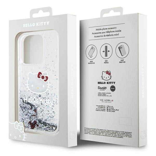 Husa pentru iPhone 14 Pro - Hello Kitty Hardcase Liquid Glitter Charms Kitty Head - Silver