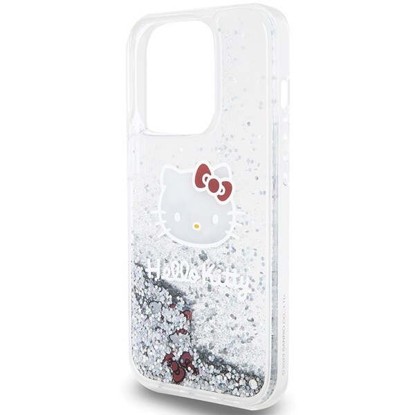 Husa pentru iPhone 14 Pro - Hello Kitty Hardcase Liquid Glitter Charms Kitty Head - Silver
