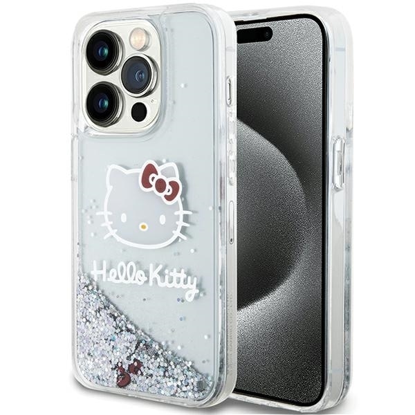 Husa pentru iPhone 14 Pro - Hello Kitty Hardcase Liquid Glitter Charms Kitty Head - Silver