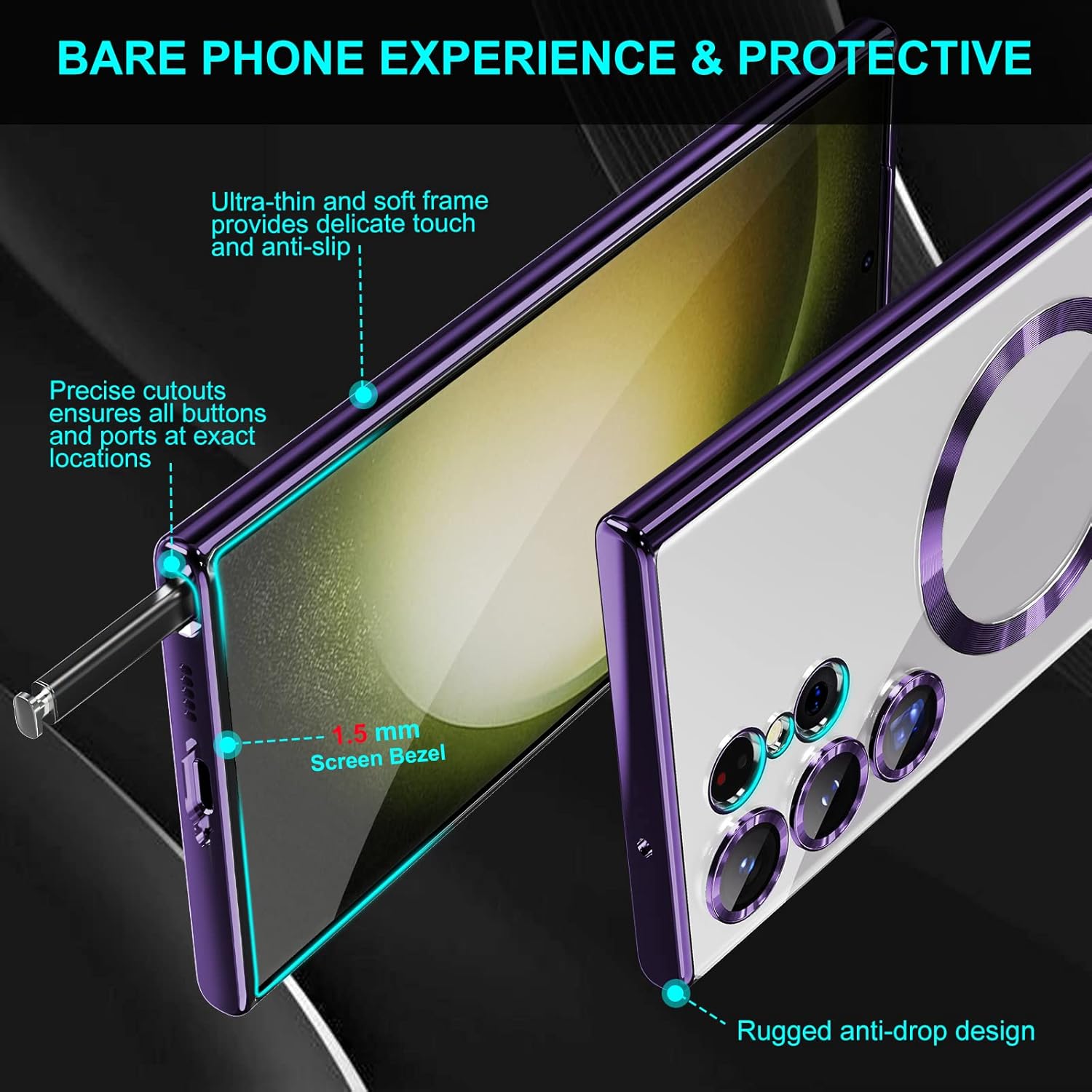 Husa compatibila cu Samsung Galaxy S26 Ultra, ALC MOBILE, pentru telefon mobil cu protectie pentru camera, Tehnologie MagSafe, rezistenta la socuri, contur Mov