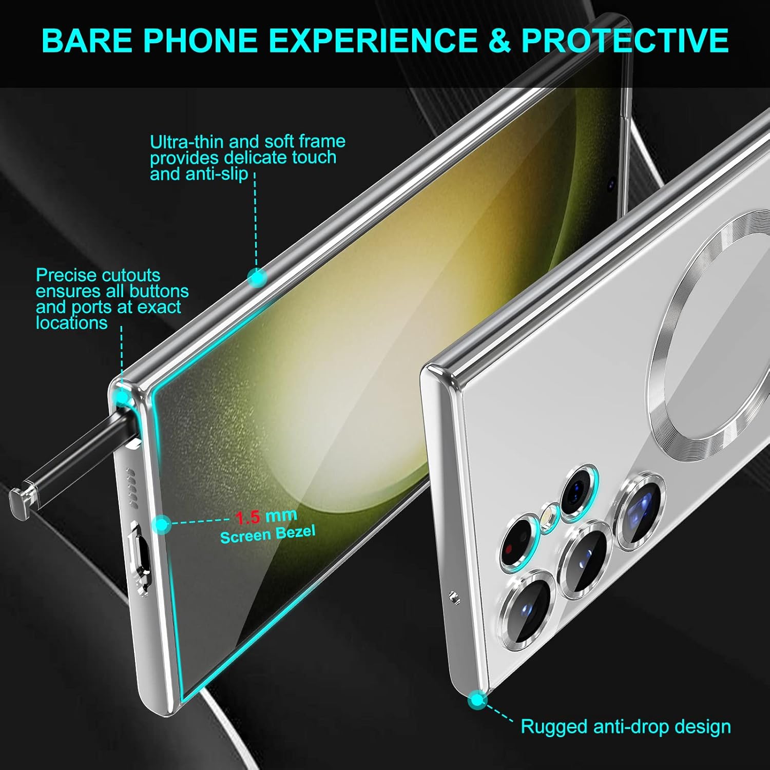 Husa compatibila cu Samsung Galaxy S26 Ultra, ALC MOBILE, pentru telefon mobil cu protectie pentru camera, Tehnologie MagSafe, rezistenta la socuri, contur Argintiu