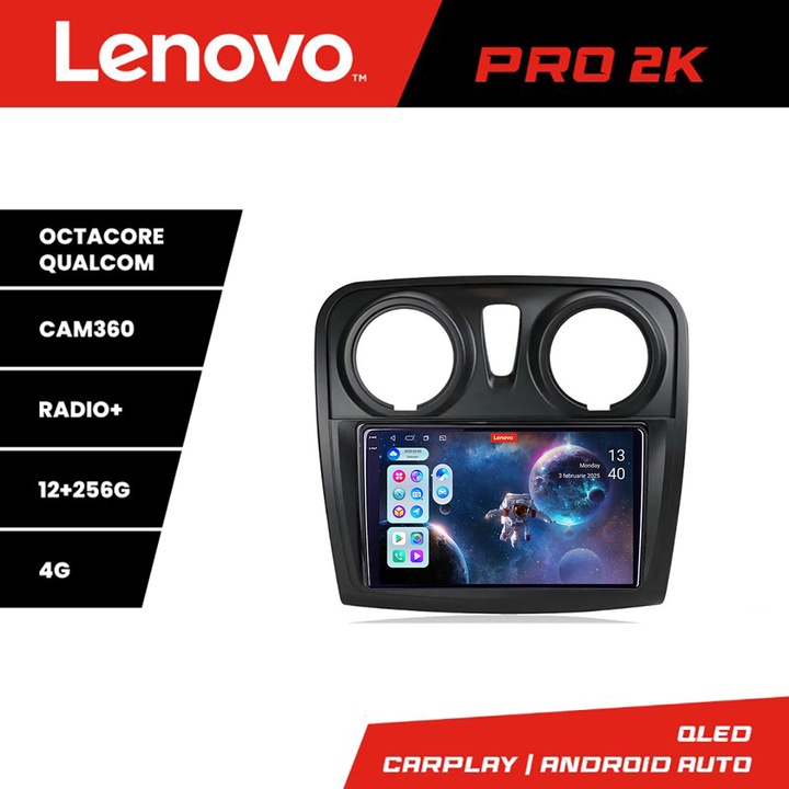 Navigatie Dacia Sandero Logan Lodgy 2012-2020 Lenovo Kit-sandero 8 core QLED 2K 12+256 360 Android Waze USB Navigatie Internet Youtube Radio