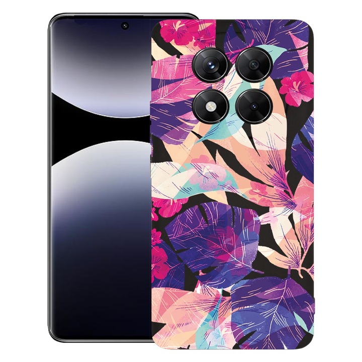 BestCase® Husa pentru Xiaomi Redmi Note 14 Pro Plus, Premium Slim Silicon 1.2MM, Tropical Flowers, Microfibra in interior, Antisoc, Protectie camera si ecran, 1926326 PB 71