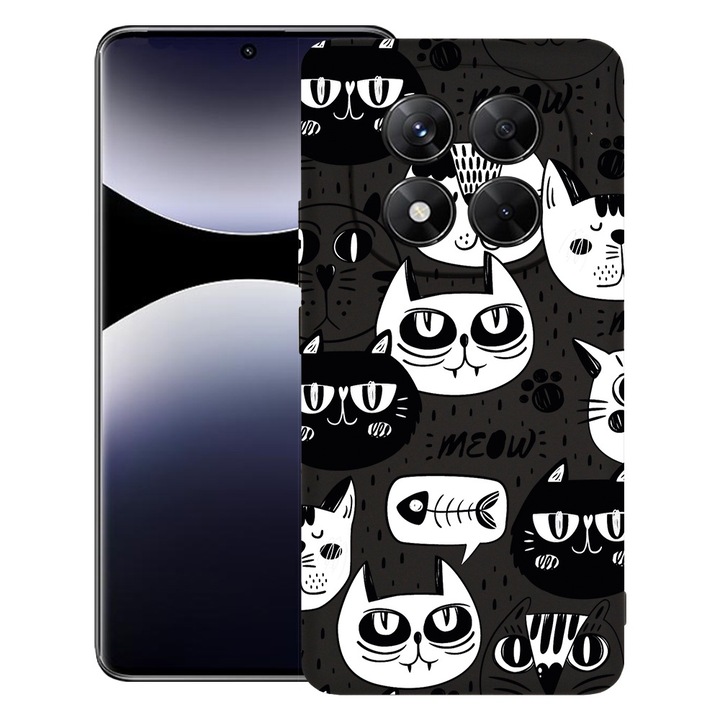 BestCase® Husa pentru Xiaomi Redmi Note 14 Pro, Premium Slim Silicon 1.2MM, Cool Cats, Microfibra in interior, Antisoc, Protectie camera si ecran, 1926325 PB 1029
