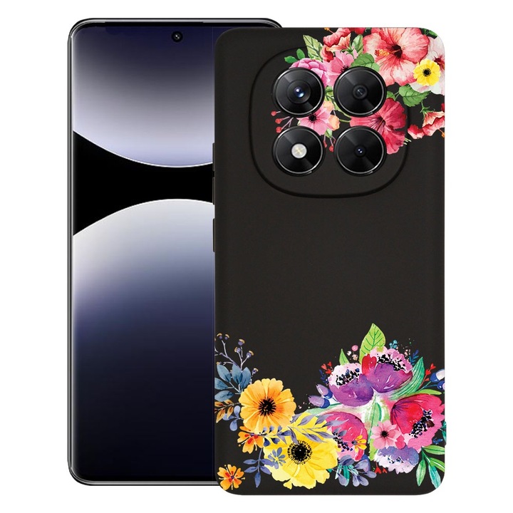 BestCase® Husa pentru Xiaomi Redmi Note 14 Pro Plus, Premium Slim Silicon 1.2MM, Flowers, Microfibra in interior, Antisoc, Protectie camera si ecran, 1926326 PB 56
