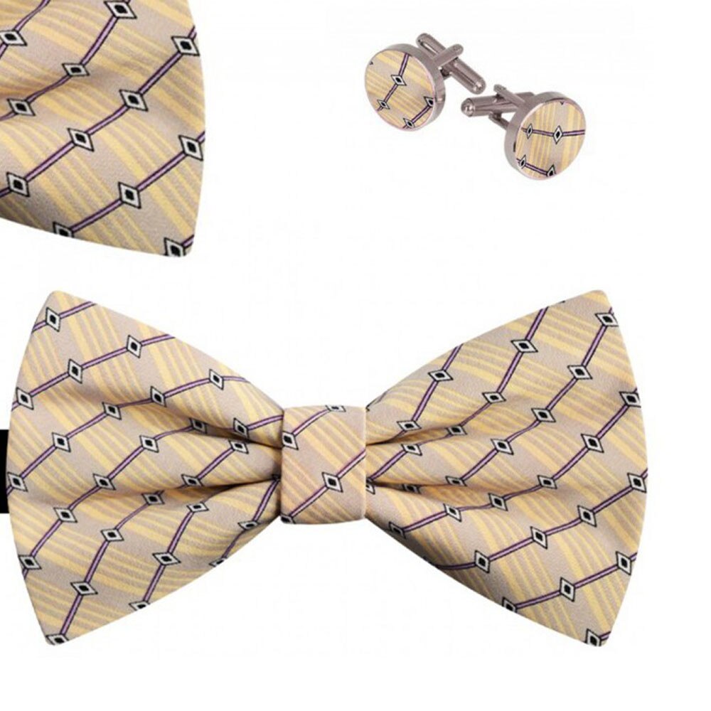 Set papion barbati, batista, butoni, gri bej, model dungi mov