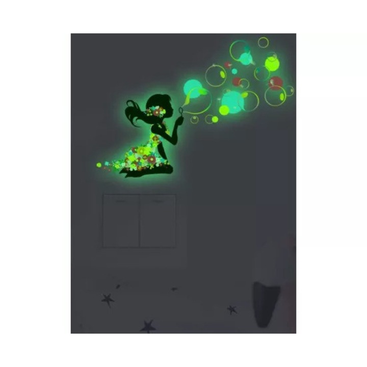 INOVIUS - Sticker Perete Autocolant Fosforescent Fetita si Baloane 16x22cm - 21220