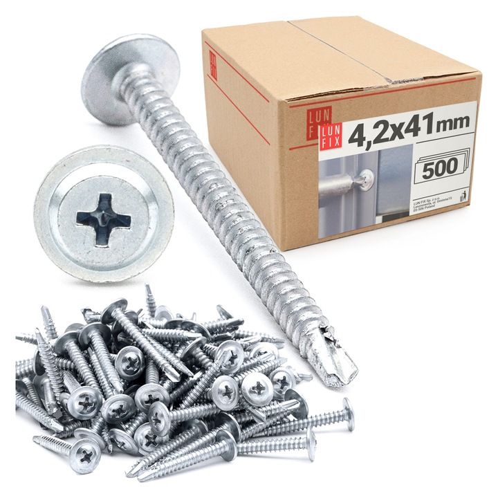 Suruburi autofiletante cu cap plat, Lun Fix, 4x40mm, set 500 buc