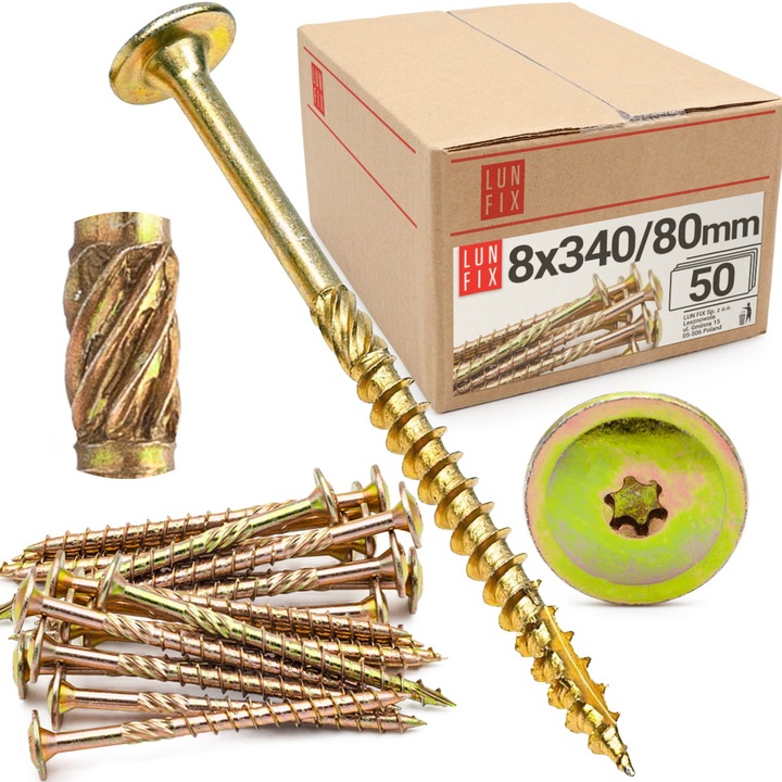 Suruburi tamplarie, Lun Fix 8x340mm, set 50 bucati, cap plat