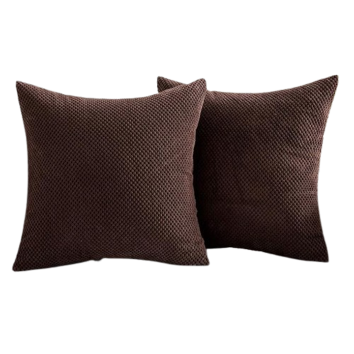 Set 2 huse perna MIULEE din catifea reiat, 50x50 cm, maro, cu fermoar invizibil, pentru canapea, pat sau scaun