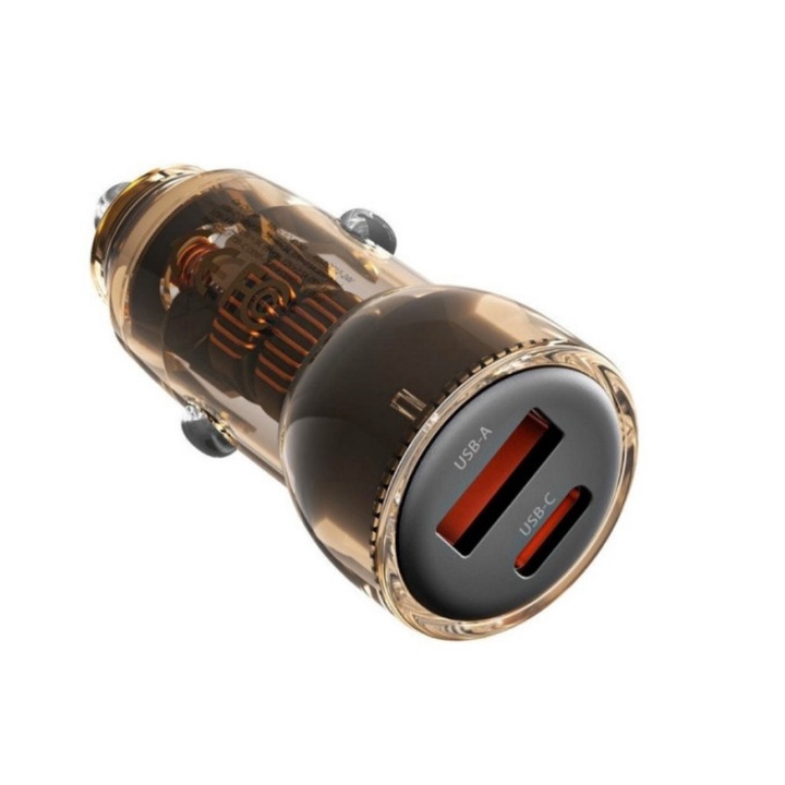 idealStore USB autós töltő, USB C/USB A csatlakozó, 60 W teljesítmény, tápellátás gyorstöltés, fekete szín