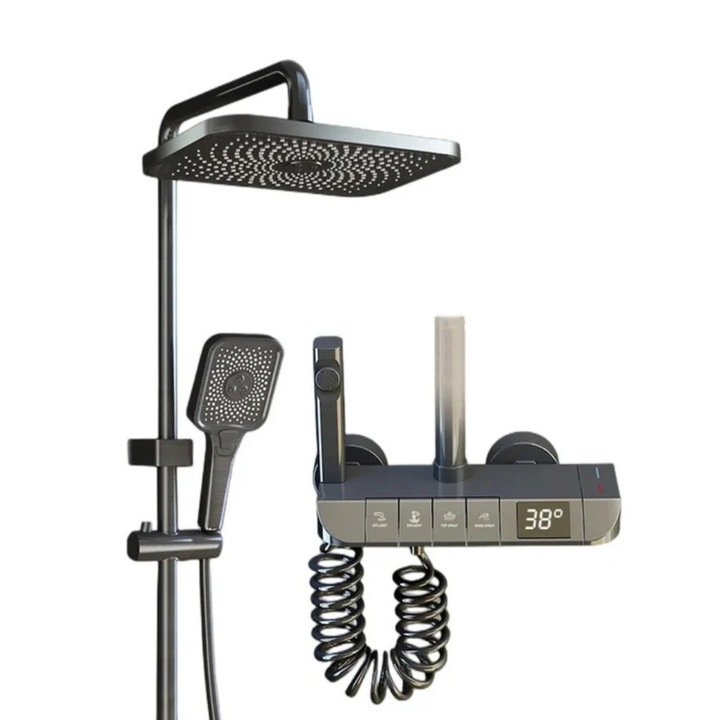 Set de duș SanLux AquaElegance, Negru, Afisaj Digital, 4 funcții, montare pe perete