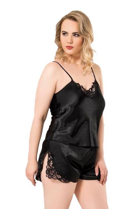 Pijama satin maiou cu pantalon scurt, 1024, Primoda-Negru-2XL INTL