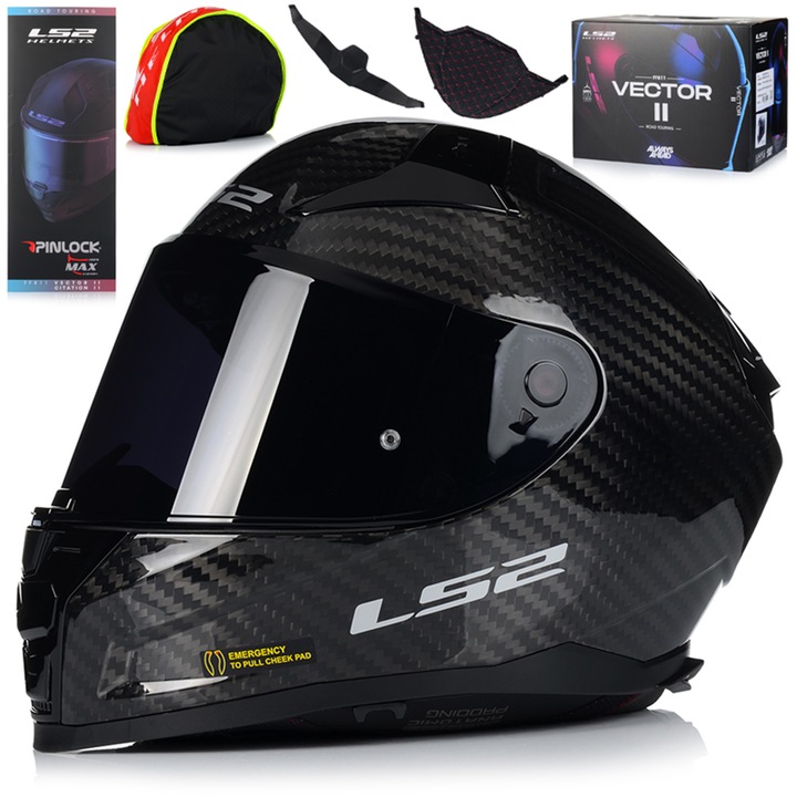 Casca moto LS2, FF811 VECTOR II CARBON, 55-56cm, 2 viziere, greutate 1450g