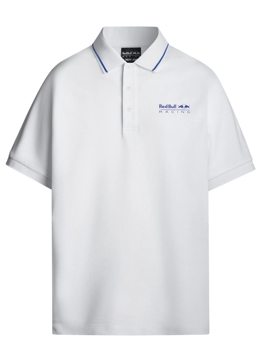 Поло тениска Pepe Jeans x Red Bull Racing Printed Logo Pique 2025, Памук/Еластан, Бял, S