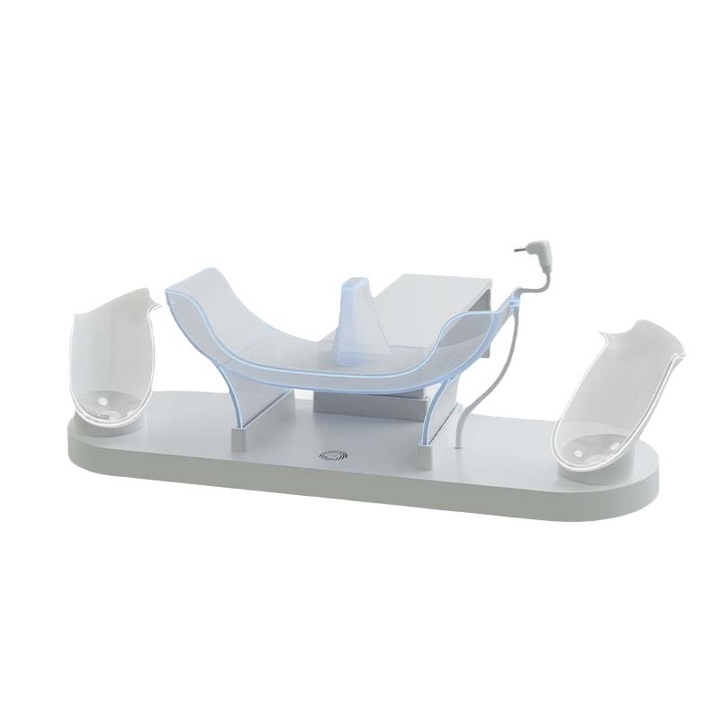 Аксесоар за VR очила, докинг станция за зареждане Quest3, готини светлини, сензорен бутон, силиконови крачета, бяло